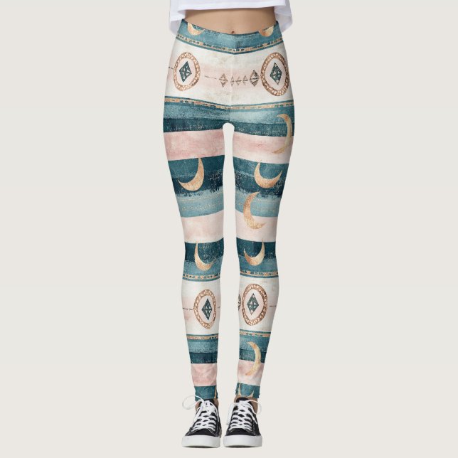 Rustic Celestial Stripe Moon Sun Earthy (10) Leggings (Front)