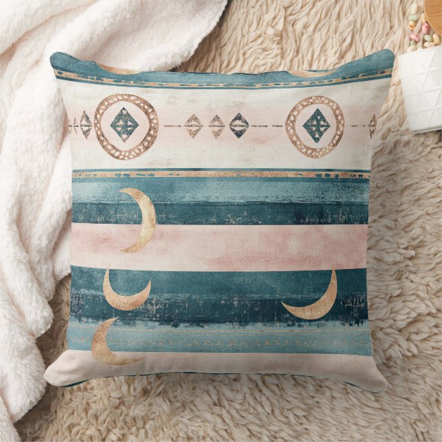 Rustic Celestial Stripe Moon Sun Earthy (10) Throw Pillow (Blanket)