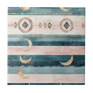 Rustic Celestial Stripe Moon Sun Earthy (10) Tile