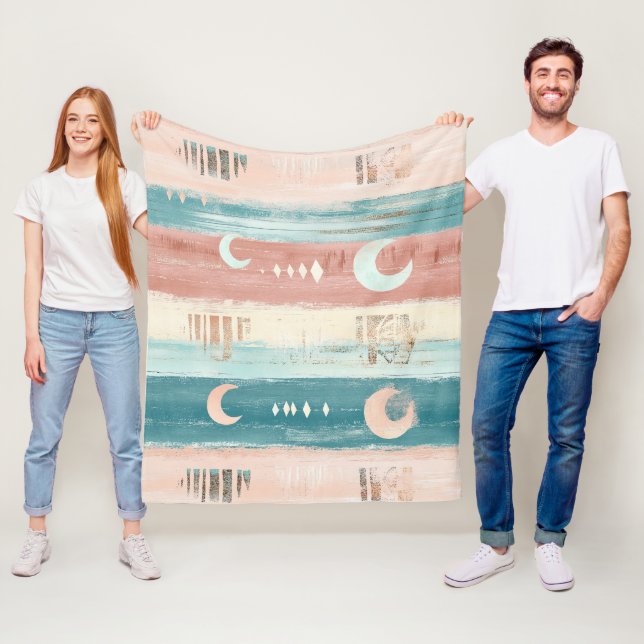 Rustic Celestial Stripe Moon Sun Earthy (4) Fleece Blanket (In Situ)