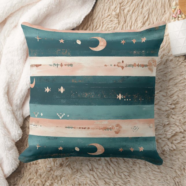 Rustic Celestial Stripe Moon Sun Earthy (5) Throw Pillow (Blanket)
