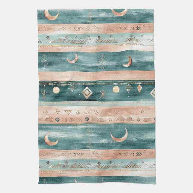 Rustic Celestial Stripe Moon Sun Earthy (9) Kitchen Towel (Vertical)