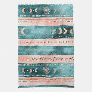 Rustic Celestial Stripe Moon Sun Earthy Kitchen Towel
