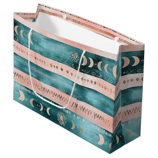 Rustic Celestial Stripe Moon Sun Earthy Large Gift Bag (Front Angled)