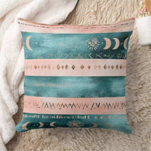 Rustic Celestial Stripe Moon Sun Earthy Throw Pillow