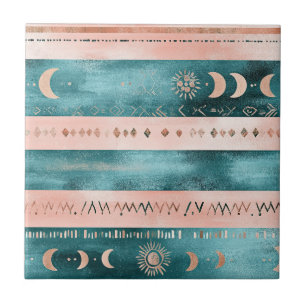 Rustic Celestial Stripe Moon Sun Earthy Tile