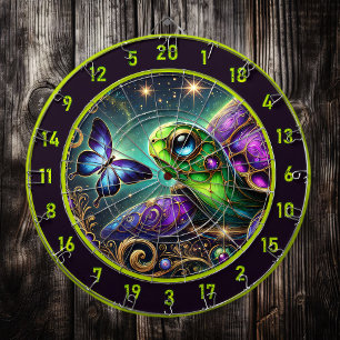 Rustic Celestial Turtle Butterfly Lodge Art Dartboard