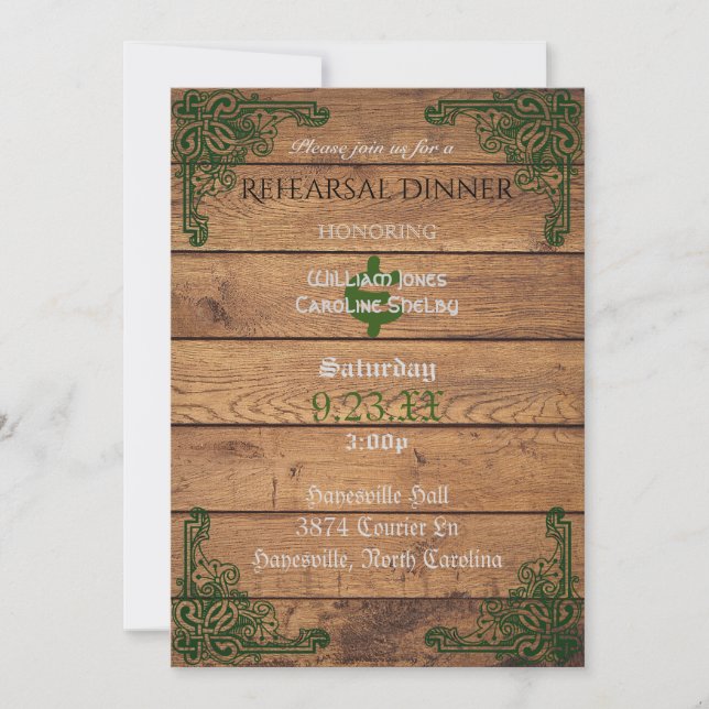 Rustic Celtic Claddagh Rehearsal Dinner Invitation (Front)