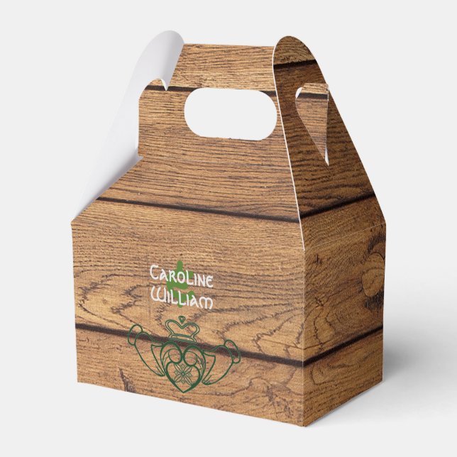 Rustic Celtic Claddagh Wood Texture Favor Box (Front Side)
