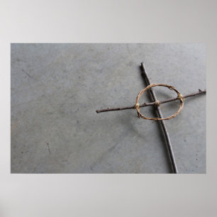 Rustic Celtic Cross of Sticks and Vines Poster