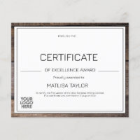 Rustic Certificate of Excellence Award Add Logo 