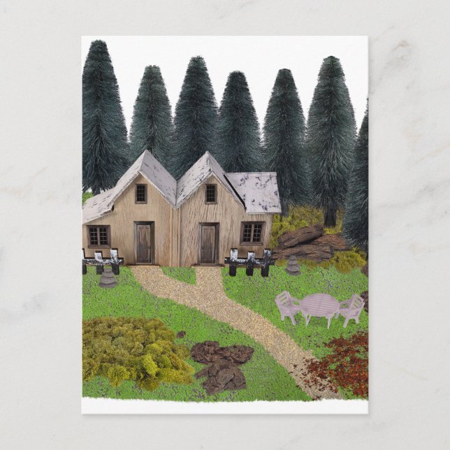 Rustic chalet for summer camping in the forest postcard (Front)