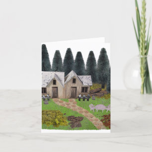 Rustic chalet with stepping stones for summer camp holiday card