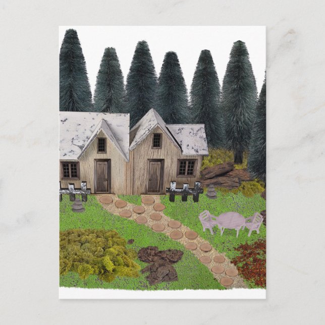 Rustic chalet with stepping stones for summer camp postcard (Front)