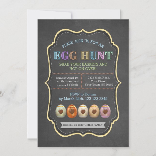Rustic Chalk Colourful Easter Egg Hunt Party Invitation (Front)
