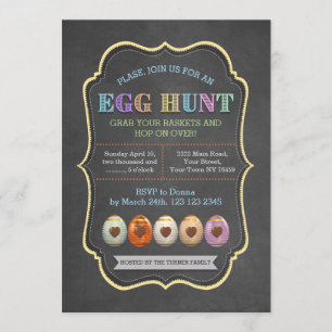 Rustic Chalk Colourful Easter Egg Hunt Party Invitation