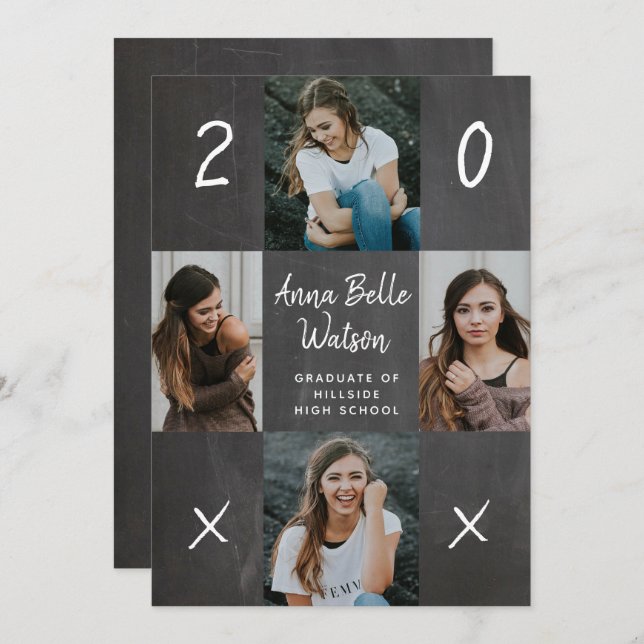 Rustic Chalk Photo Collage School Graduation Party Invitation (Front/Back)
