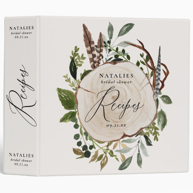 Rustic chalk + wood slice bridal shower recipes binder (Front/Spine)