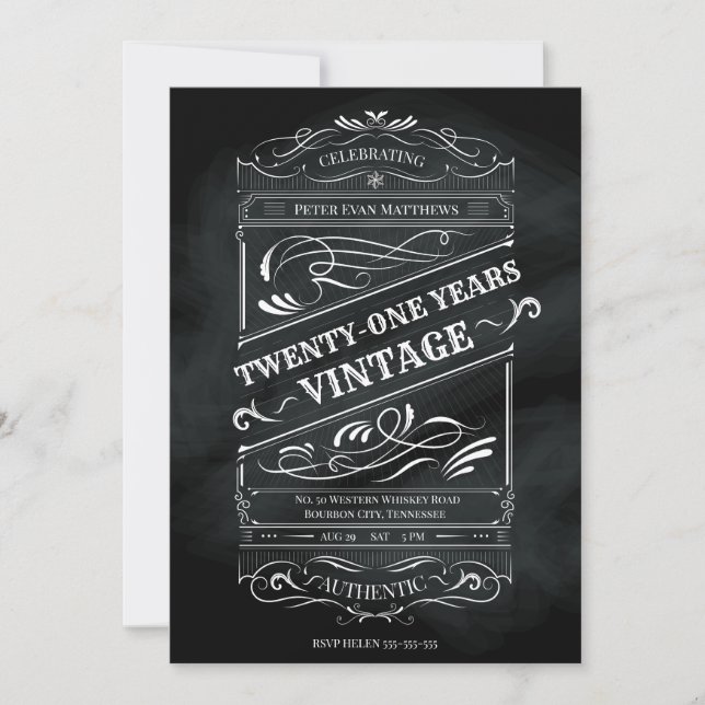 Rustic Chalkboard 21st Birthday Man Vintage Invitation (Front)