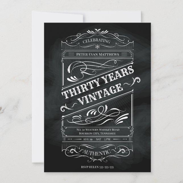 Rustic Chalkboard 30th Birthday Man Vintage Invitation (Front)