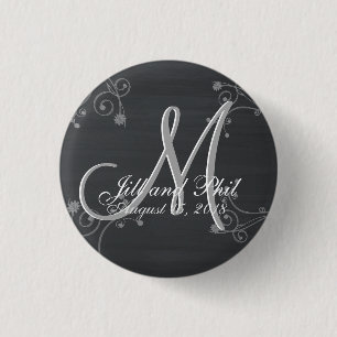 Rustic Chalkboard 3d Monogram 1 Inch Round Button