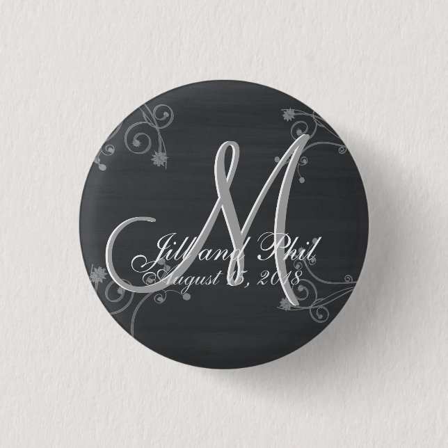 Rustic Chalkboard 3d Monogram 1 Inch Round Button (Front)