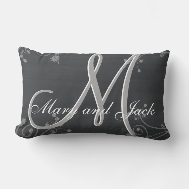 Rustic Chalkboard 3d Monogram Lumbar Pillow (Front)