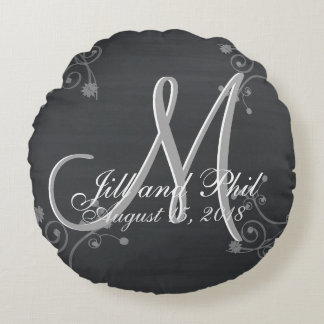 Rustic Chalkboard 3d Monogram Round Pillow