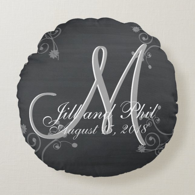 Rustic Chalkboard 3d Monogram Round Pillow (Front)