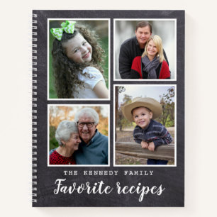 Rustic Chalkboard 4 Photo Collage Family Recipes Notebook