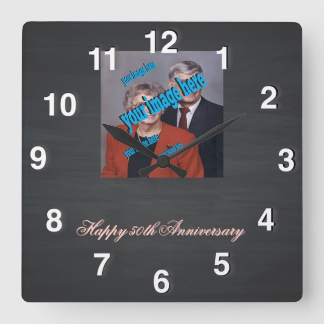 Rustic Chalkboard 🕰️ Anniversary Special Square Wall Clock (Front)