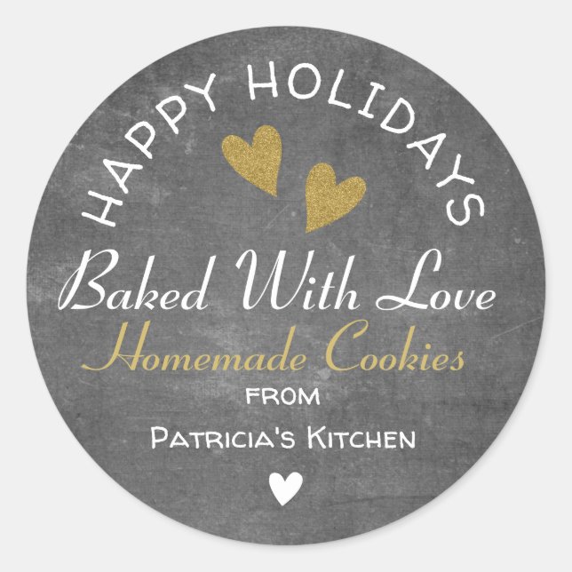 Rustic Chalkboard Baked With Love Holiday Cookies Classic Round Sticker (Front)