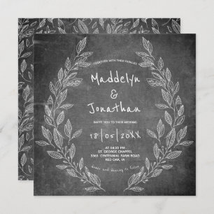 Rustic Chalkboard Black White Floral Weddin Invitation