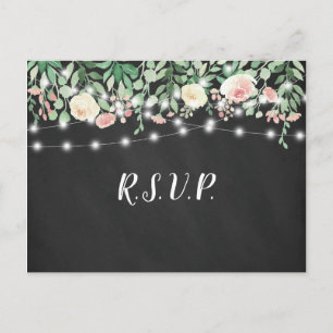 Rustic Chalkboard Blush Floral Lights wedding rsvp Invitation Postcard