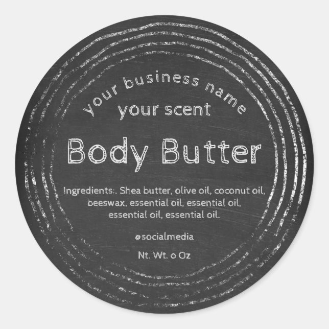 Rustic chalkboard body butter classic round sticker (Front)