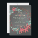 Rustic Chalkboard Christian Christmas Card<br><div class="desc">Rustic pink and teal blue rustic wreath Christian chalkboard Christmas card. This country Christian Christmas flat chalkboard Christmas card is easily customized with your details.</div>