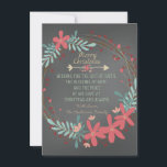 Rustic Chalkboard Christian Christmas Card<br><div class="desc">Rustic pink and teal blue rustic wreath Christian chalkboard Christmas card. This country Christian Christmas flat chalkboard Christmas card is easily customized with your details.</div>