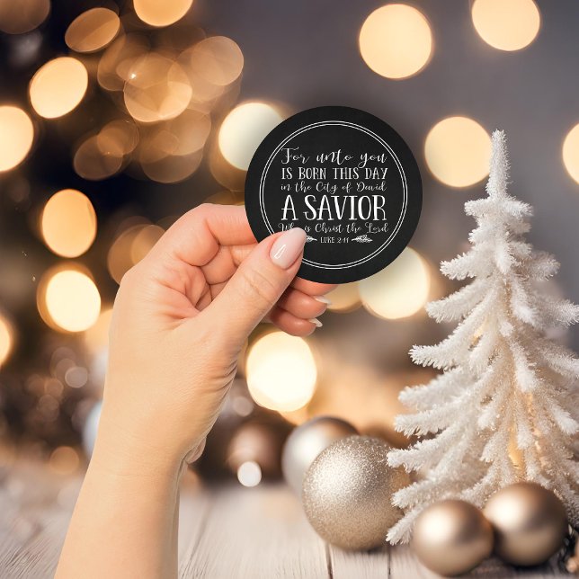 Rustic Chalkboard Christmas Bible Verse Typography Classic Round Sticker (Rustic Chalkboard Christmas Bible Verse Typography Classic Round Sticker)