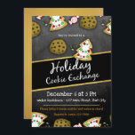 Rustic Chalkboard Cookie Exchange Invitation<br><div class="desc">Fun and rustic chalkboard background design. Faux gold elements. Hand drawn and coloured cookie artwork by Valarie Wade. Make an impression by sending this sweet holiday cookie exchange party invitation.</div>