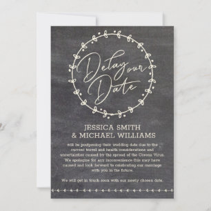 Rustic Chalkboard Corona Virus Delay The Date Card