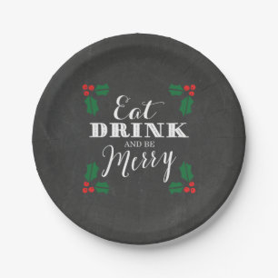 Rustic Chalkboard Eat Drink and Be Merry Christmas Paper Plate