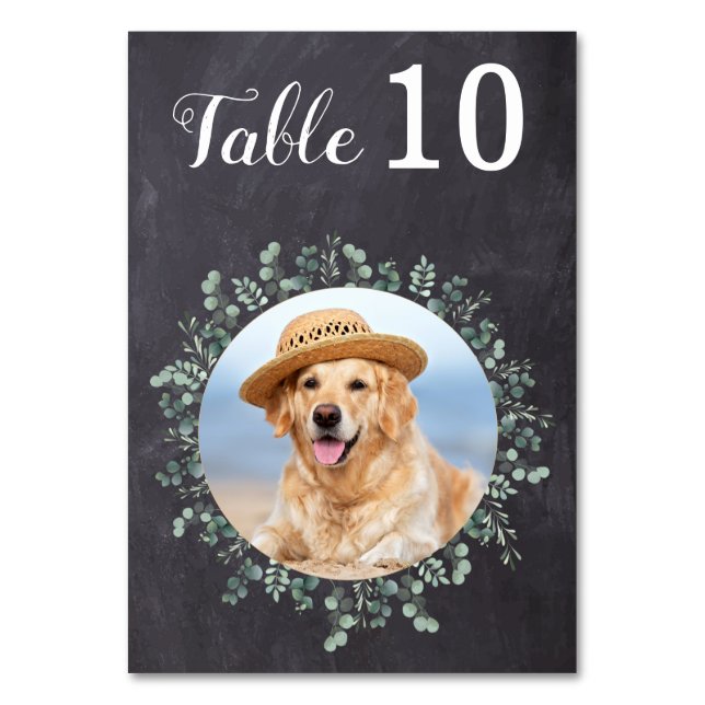 Rustic Chalkboard Eucalyptus Modern Photo Wedding Table Number (Back)