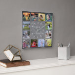 Rustic chalkboard Family photo collage monogram Square Wall Clock<br><div class="desc">Custom Family photo collage on rustic chalkboard background clock.
Add your own personal photos and name to personalize the clock and you will create a very personal and unique clock.</div>