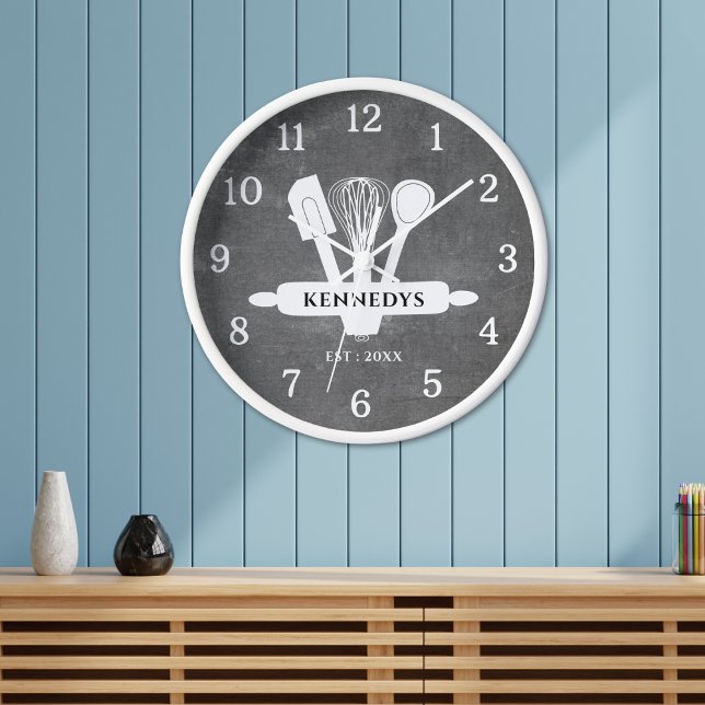 Rustic Chalkboard Farmhouse Kitchen Personalized Clock (Creator Uploaded)