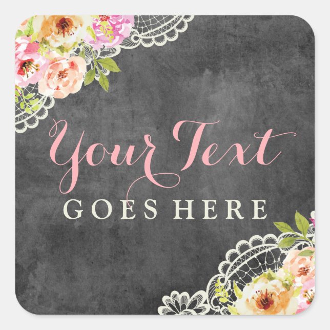 Rustic Chalkboard Farmhouse Roses Lace Shabby Chic Square Sticker (Front)
