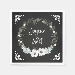 Rustic Chalkboard Floral French Christmas Napkins