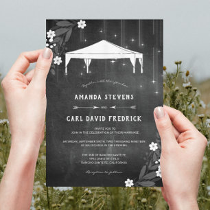 Rustic Chalkboard Floral Outdoor Tent Wedding Invitation