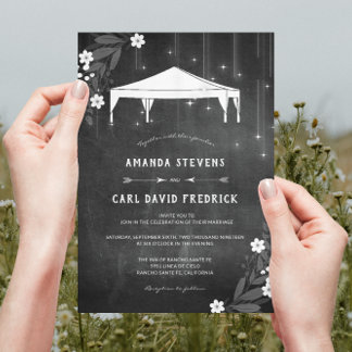 Rustic Chalkboard Floral Outdoor Tent Wedding Invitation