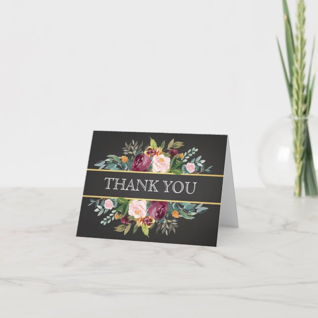 Rustic Chalkboard Floral Wedding Thank You (Front)