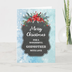 Rustic Chalkboard Godmother Merry Christmas Card